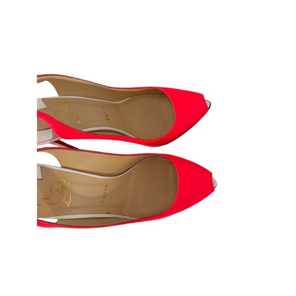CHRISTIAN LOUBOUTIN Neon Pink White Slingback Heels Size 37 / US 7 - Picture 7 of 10